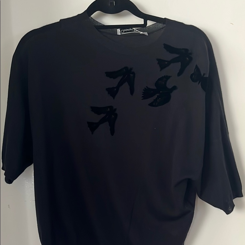 Christian Dior Black Swallow Embroidered Top